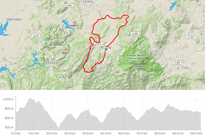 Cycling map for road bike routes Ronda – Vuelta 2014 Stage Ronda