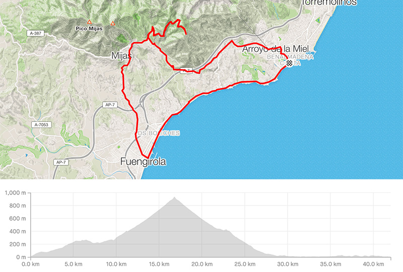 Cycling map for road bike routes Costa del Sol - Benalmadena – Mijas Broadcast Station